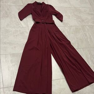 Elegant Burgundy Belted Jumpsuit